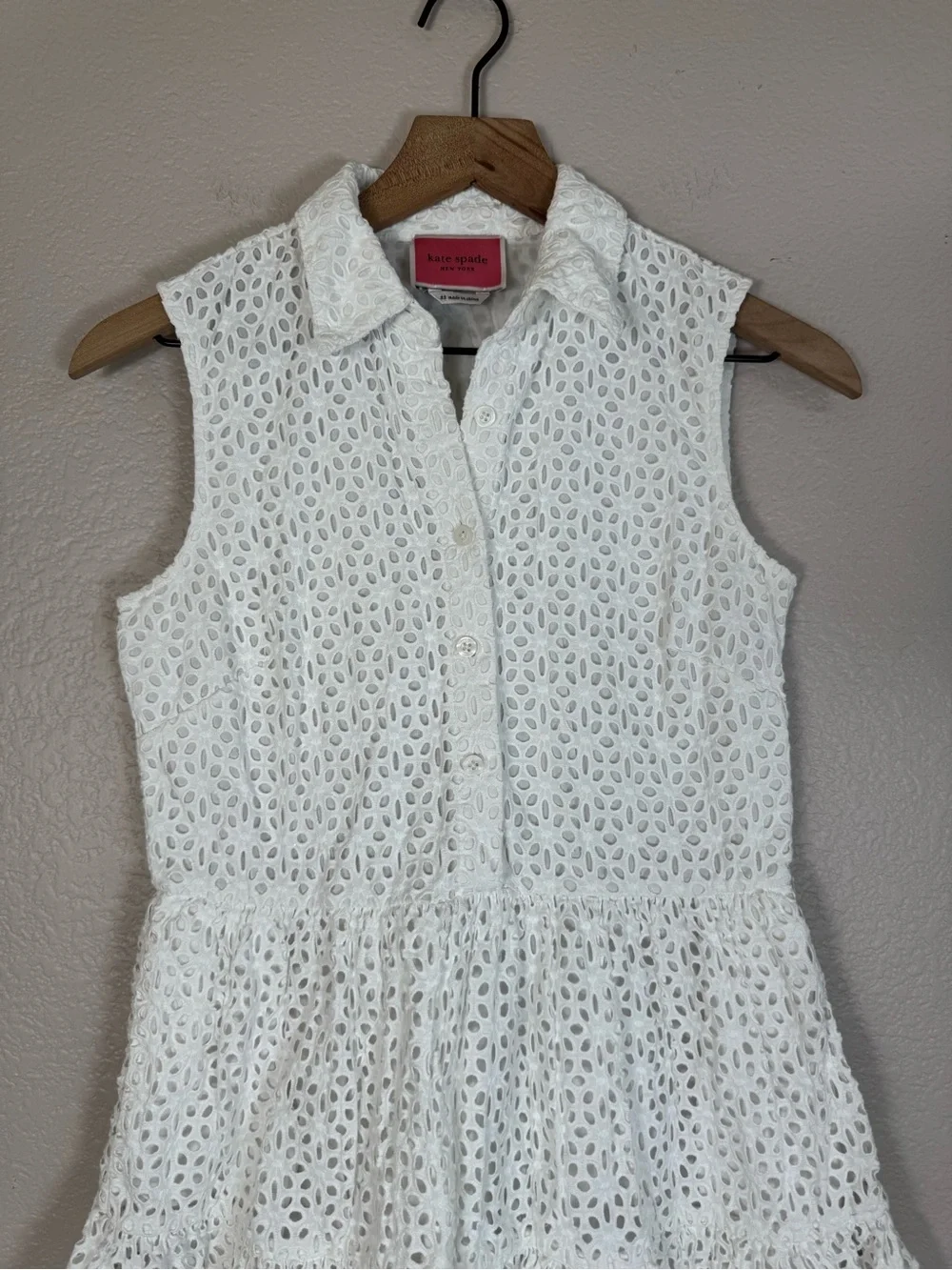 Kate Spade New York Eyelet Shirt Dress White Cotton XS $349 Lace Mini Preppy